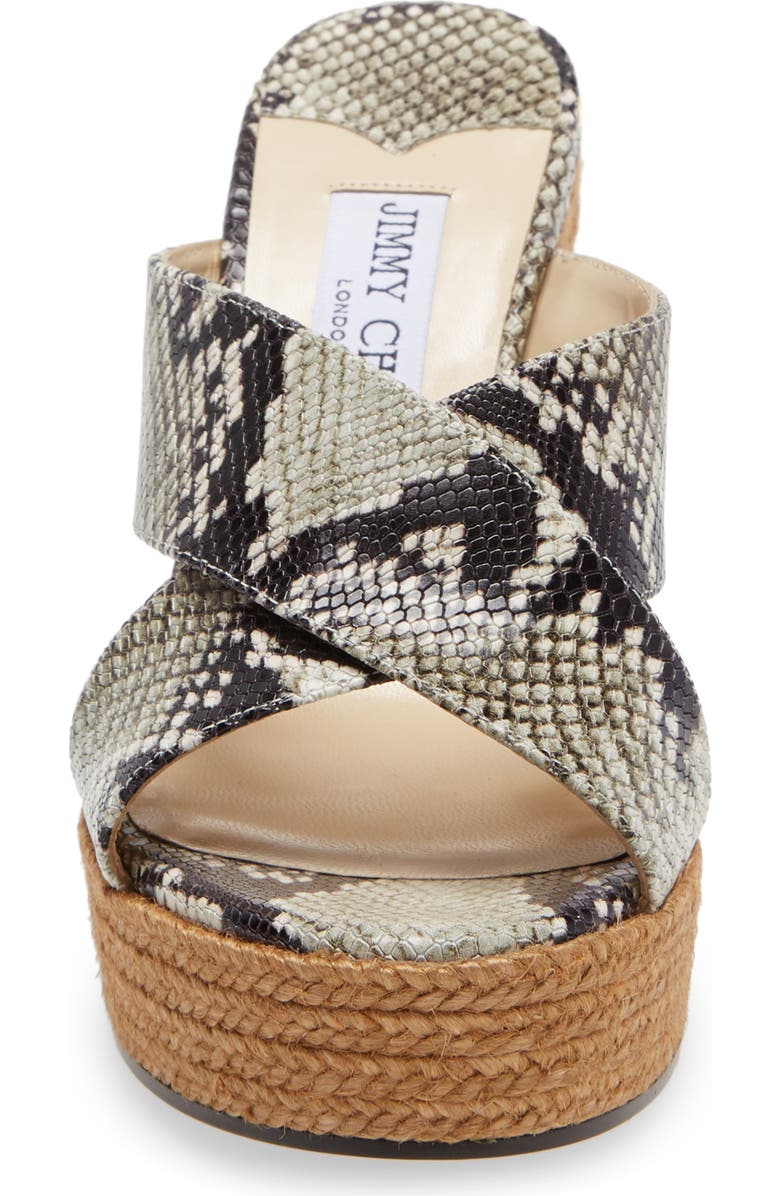 Jimmy Choo Dovina Snake Embossed Espadrille Platform Wedge, Alternate, color,