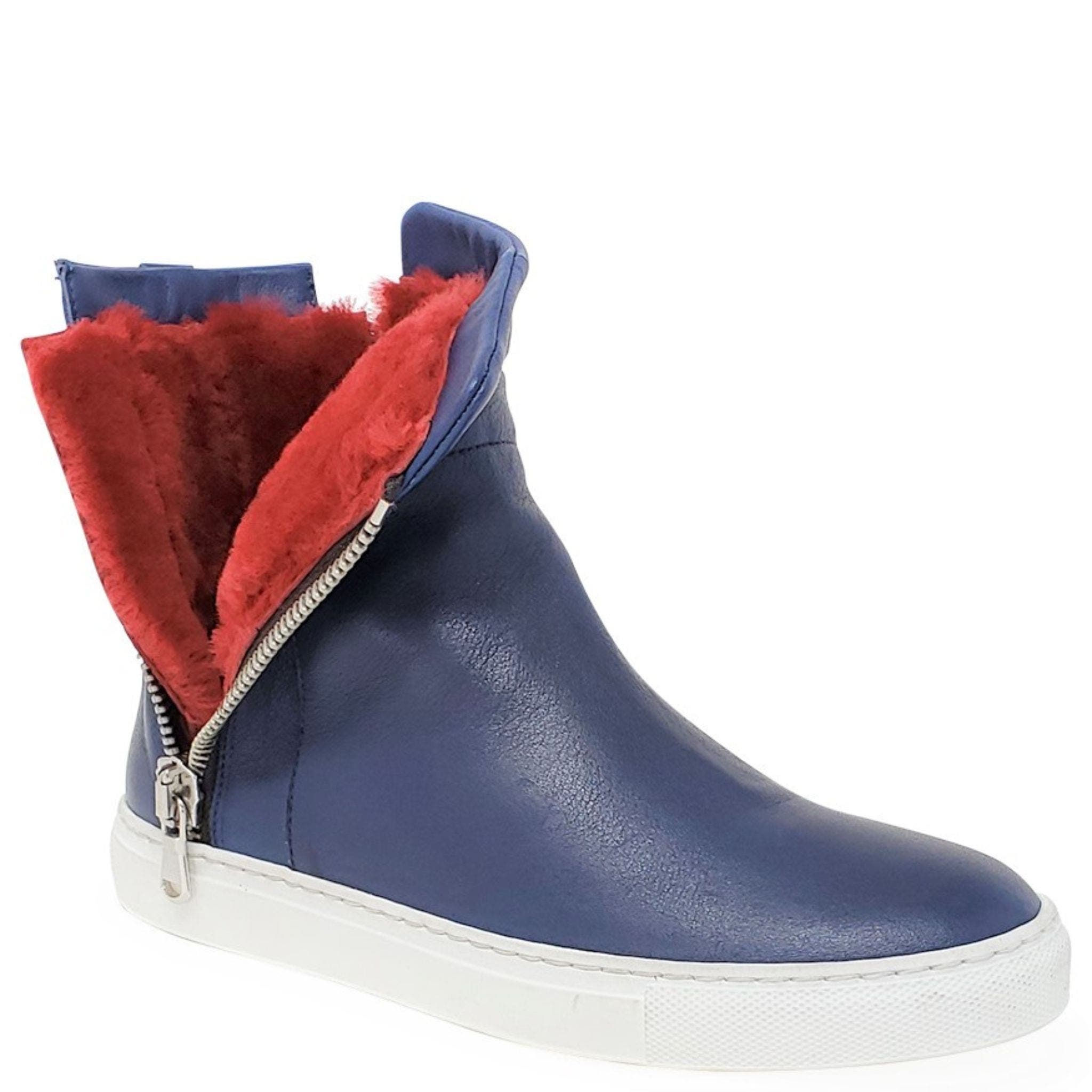 Double Zip Shearling Boot, Alternate, color, Navy/Red