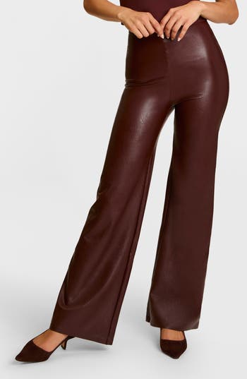 Commando Wide Leg Faux Leather Pants In Burgundy
