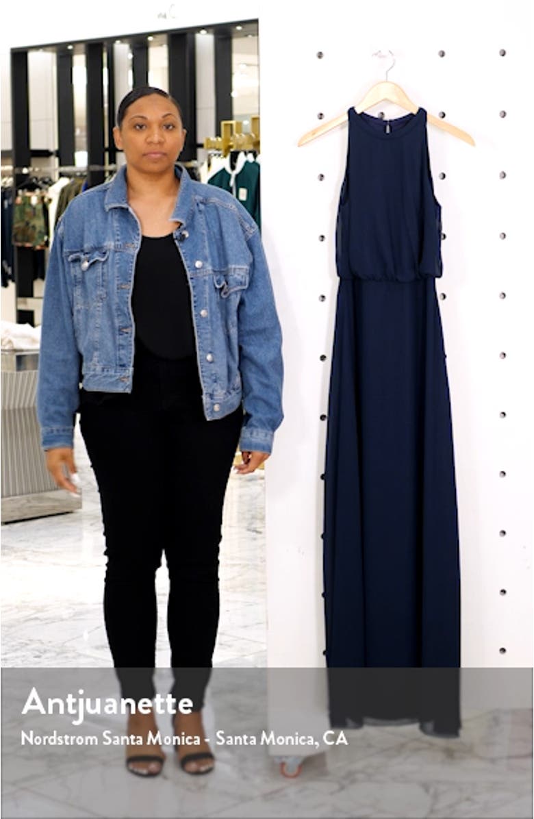 Halter Neck Blouson Bodice Chiffon Evening Gown, sales video thumbnail