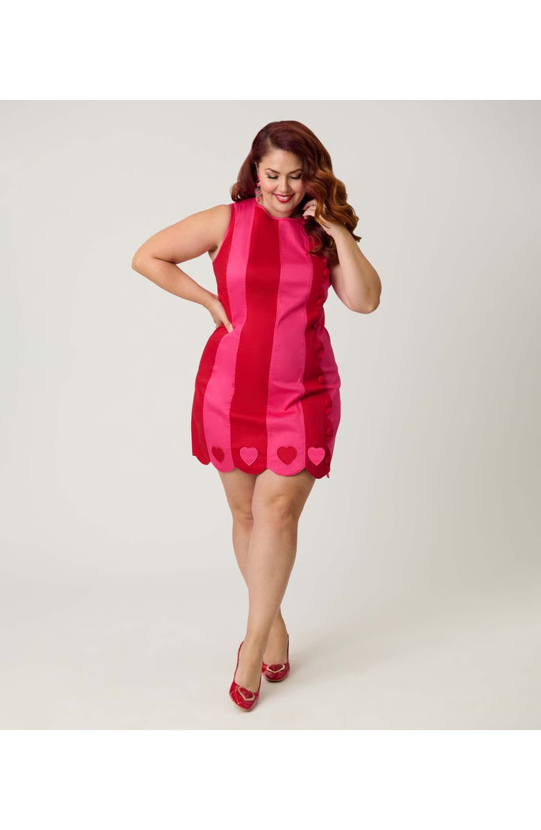 Smak Parlour Plus Size Stripe Scallop Mini Dress, Alternate, color, Pink & Red Stripe