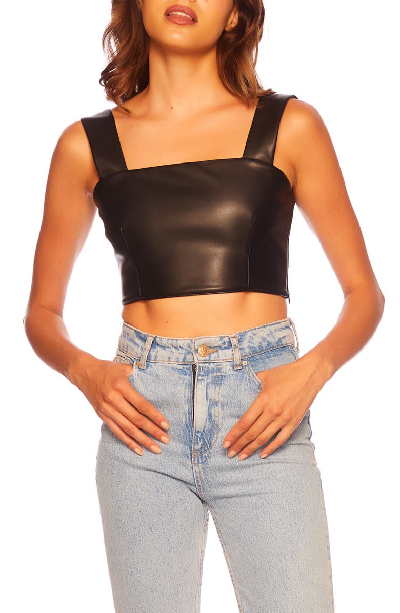 Susana Monaco Faux Leather Crop Tank, Main, color,