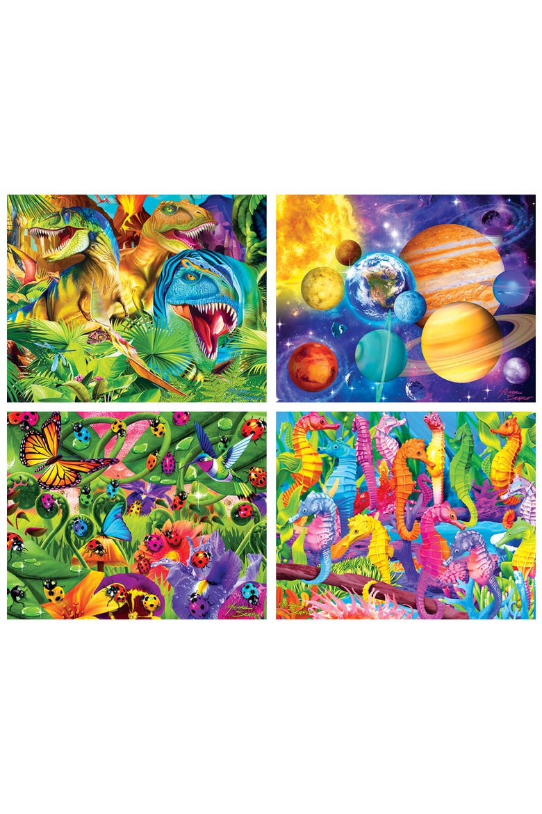 Glow in the Dark 100pc Puzzles 4-Pack V2, Alternate, color, Multicolor