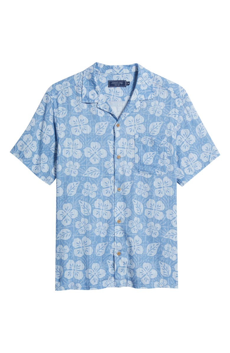 vineyard vines Hawaiian Floral Linen Blend Camp Shirt, Main, color, Floral - Coastline