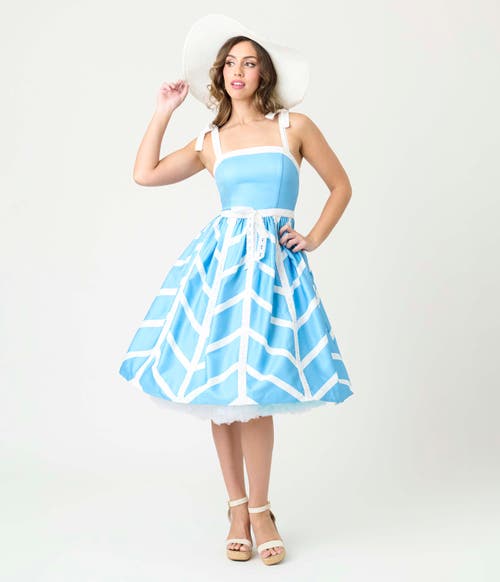 Unique Vintage Chevron Eyelet Swing Dress In Multi