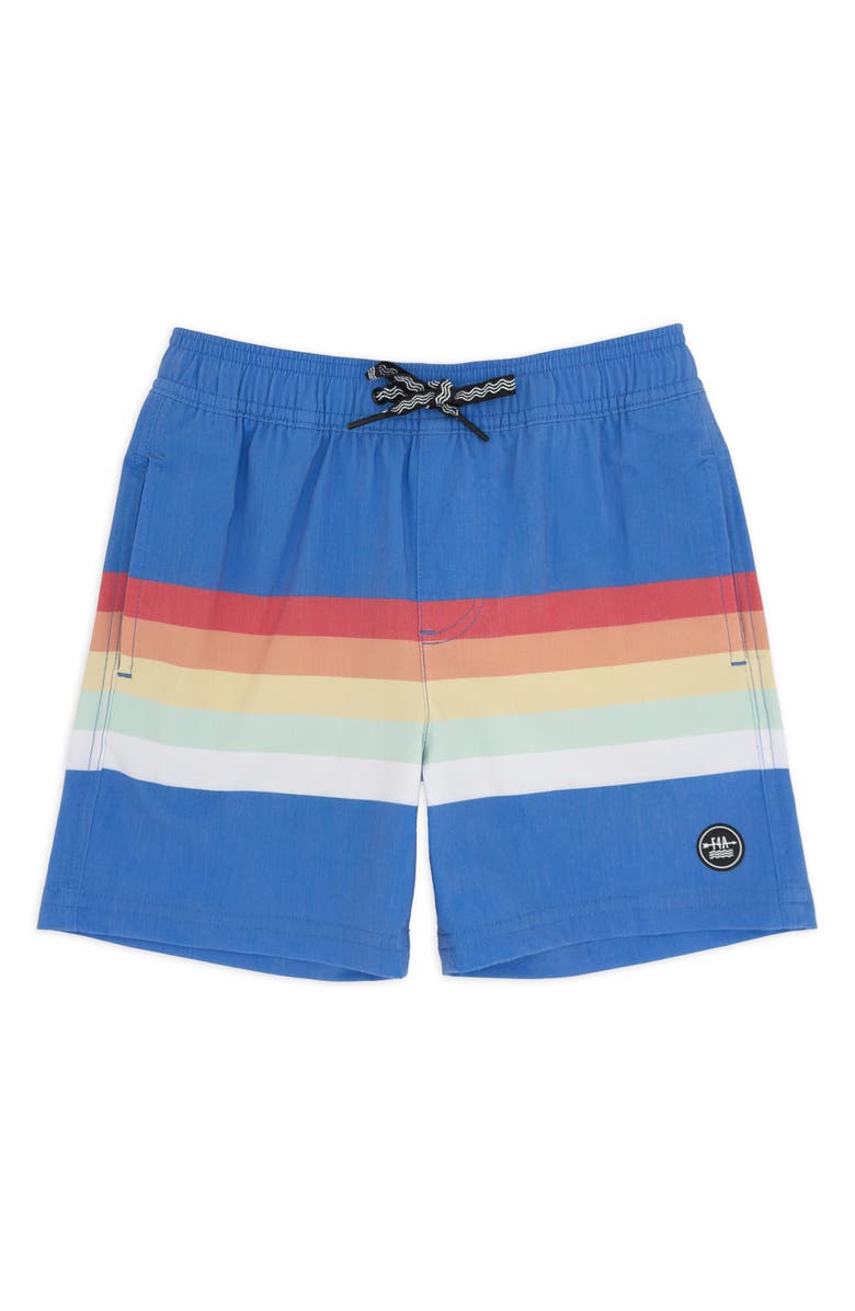Feather 4 Arrow Kids' Stripe Volley Trunks, Main, color, Marina Blue