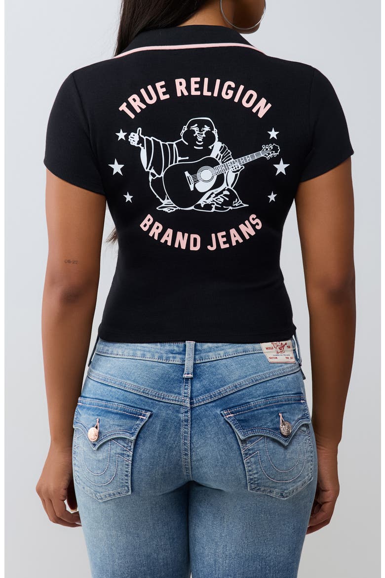 Ribbed Deep V Graphic Polo, Alternate, color, JET BLACK