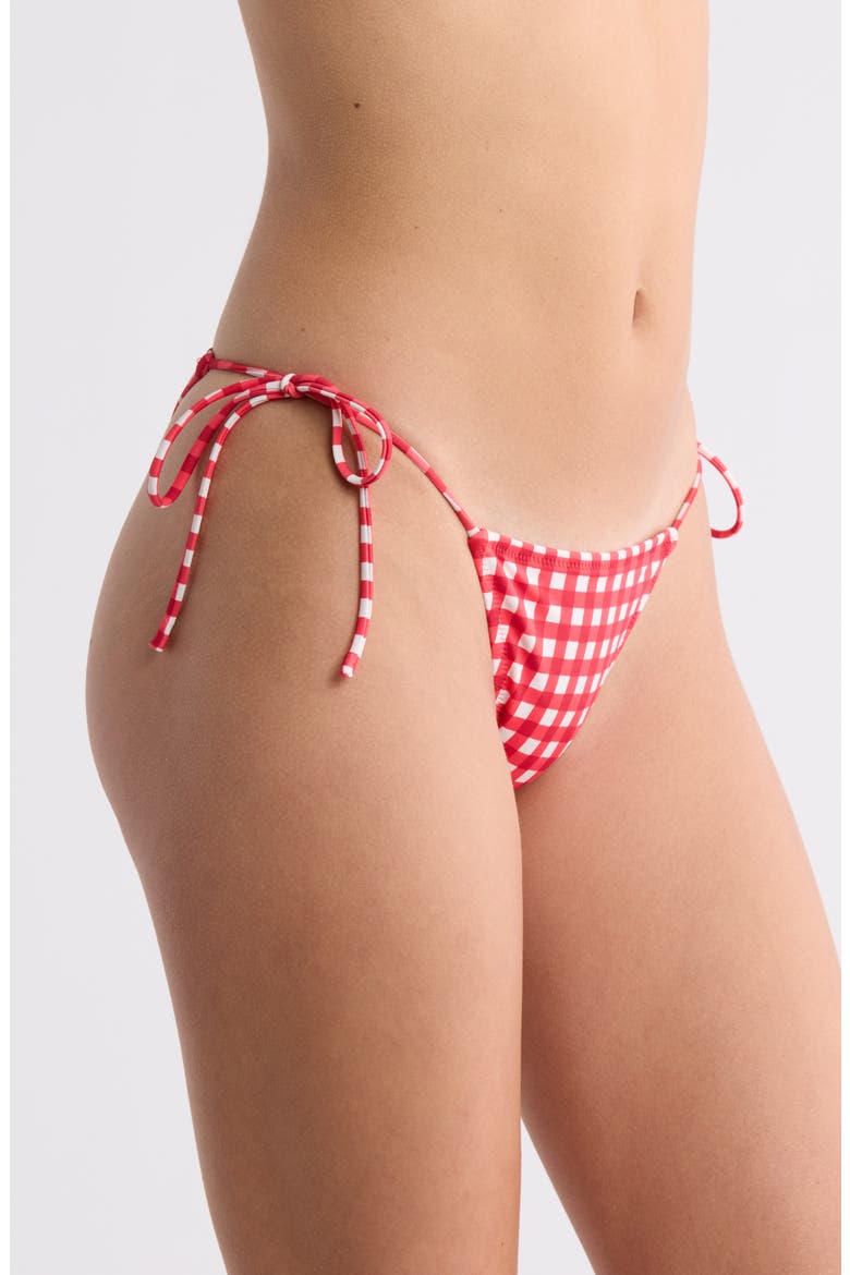 Cher Gingham Tie Side Bikini Bottoms, Alternate, color, RED