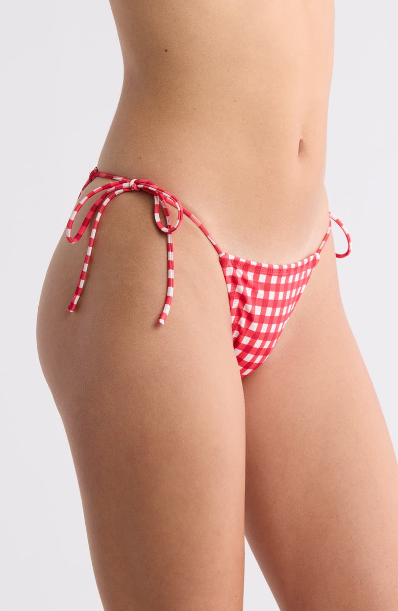 Damson Madder Cher Gingham Tie Side Bikini Bottoms, Alternate, color, Red