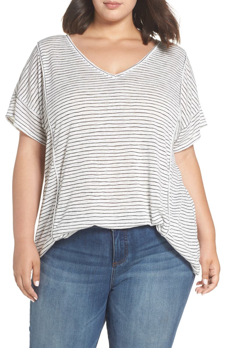 Sejour Stripe V-Neck Tee, Main, color,
