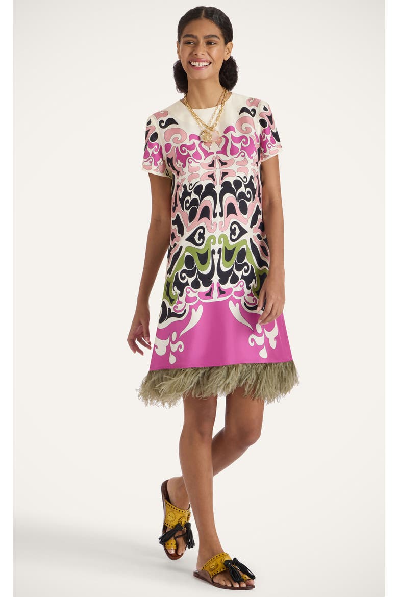 Mini Swing Dress With Feathers Placée, Main, color, Phoenix Placée Pink