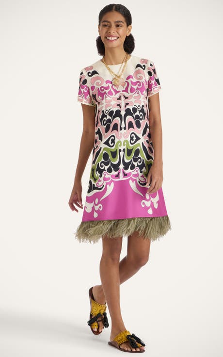 Mini Swing Dress With Feathers Placée