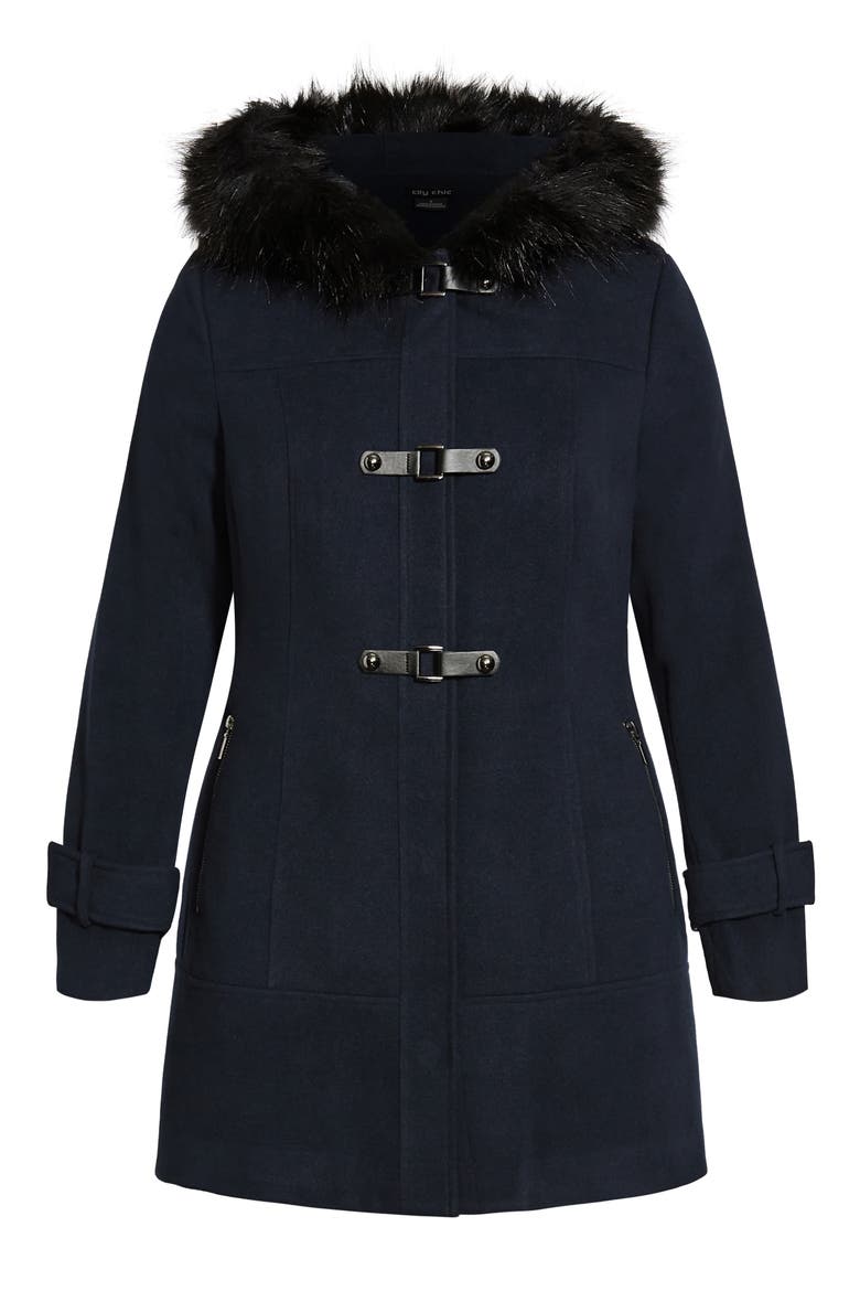 Wonderwall Coat with Faux Fur Collar, Alternate, color, NAVY