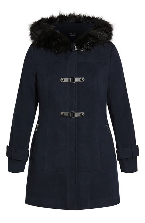 City Chic Wonderwall Coat With Faux Fur Collar In Black