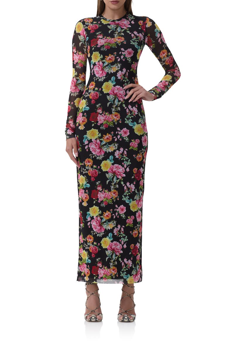 Didi Printed Long Sleeve Mesh Maxi Dress, Main, color, SPRING ROSE