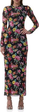 AFRM Didi Printed Long Sleeve Mesh Maxi Dress