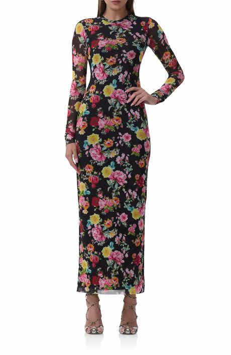 Didi Printed Long Sleeve Mesh Maxi Dress
