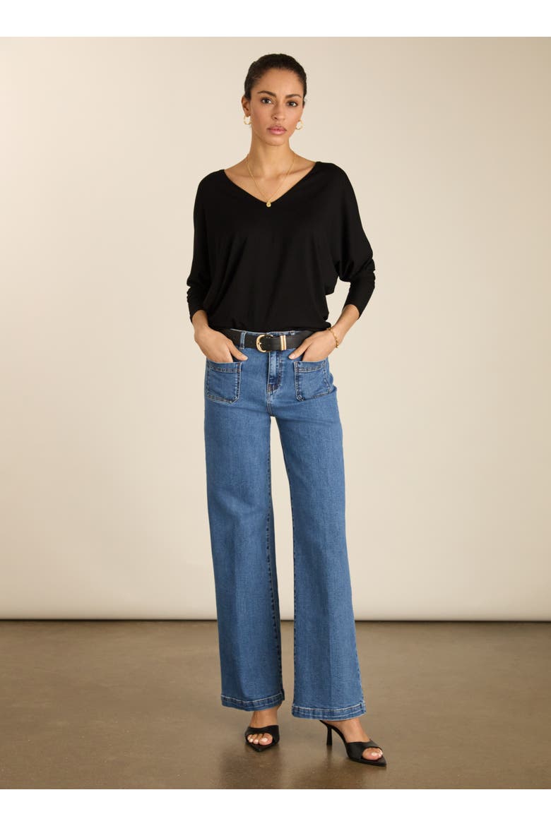 Ella Batwing Sleeve V-Neck Top, Alternate, color, Caviar Black