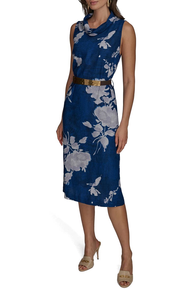 Floral Sleeveless Linen Blend Sheath Dress, Main, color, MARBELLA M