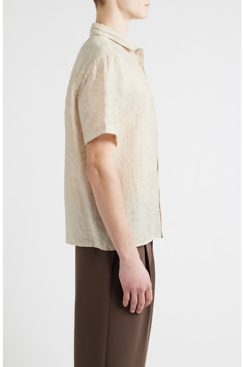 Sunburst Jacquard Short Sleeve Button-Up Shirt, Alternate, color, BEIGE BIRCH