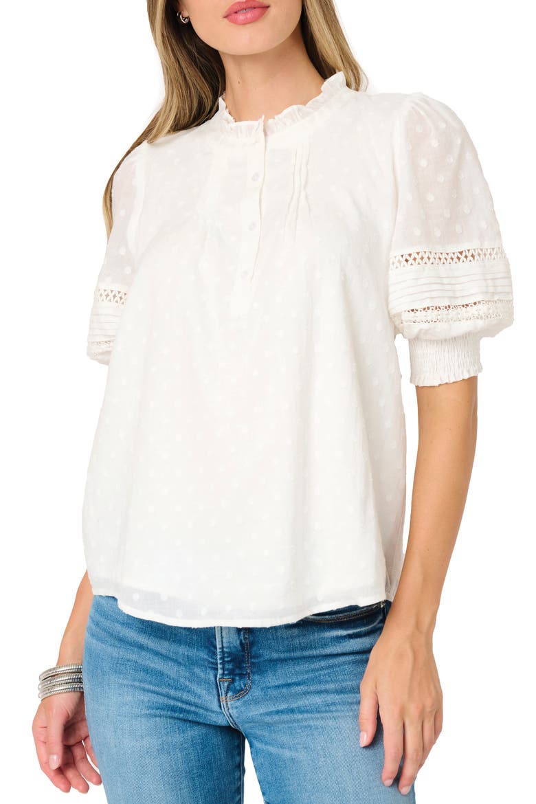 Dianthus Puff Sleeve Cotton Top, Main, color, WHITE
