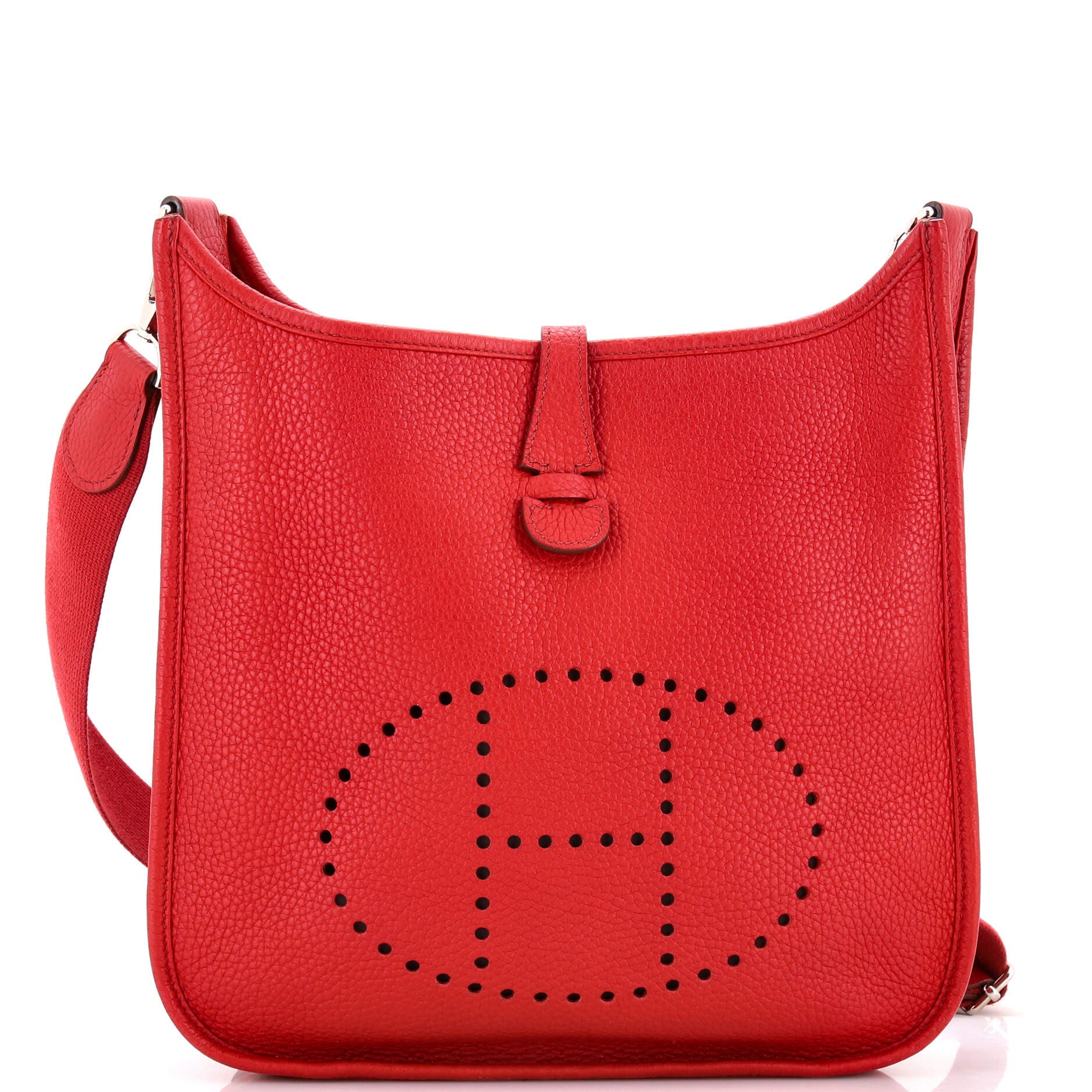 Pre-Owned Hermes Evelyne Bag Gen III Clemence PM, Main, color, Rouge Garance