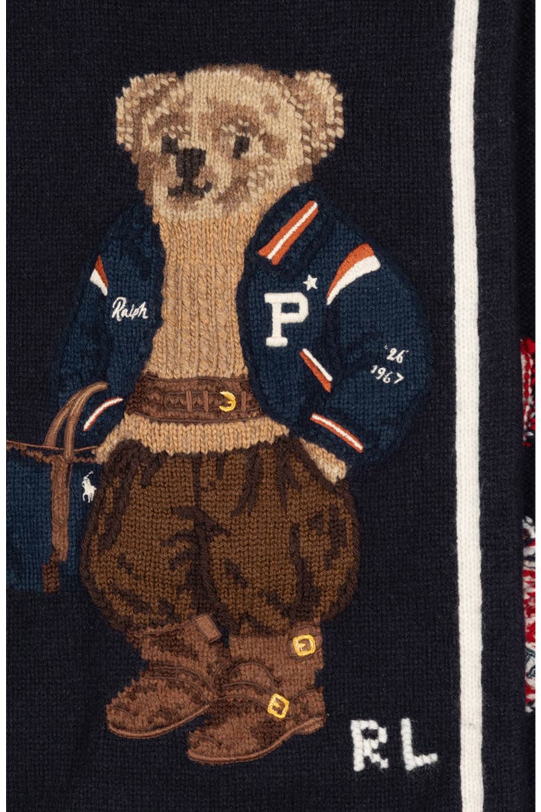Polo Bear Intarsia Wool & Cashmere Scarf, Alternate, color, NAVY MULTI