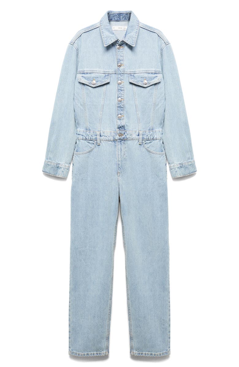 MANGO Long Sleeve Denim Jumpsuit, Alternate, color,