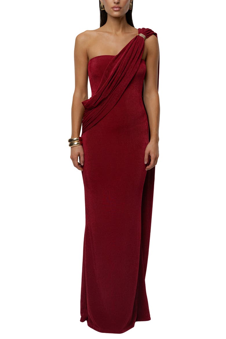 Golden Veil Maxi Dress, Main, color, Red
