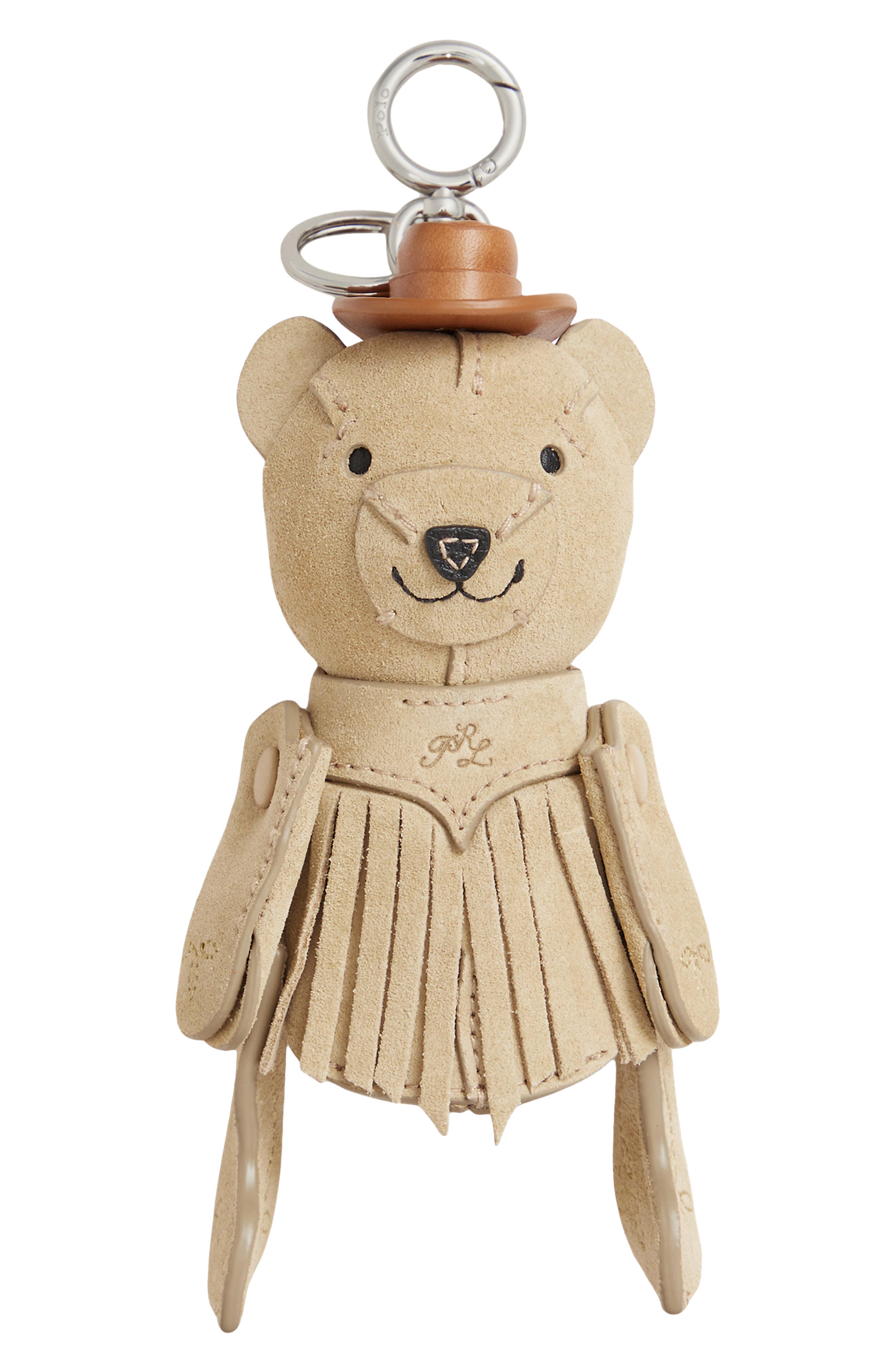 Polo Bear Fringed Suede Bag Charm, Main, color, CASHEW