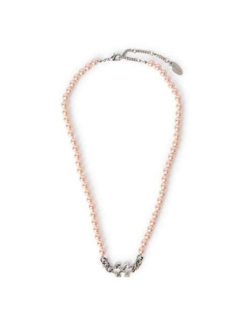 ARROW PEARL FULL NECKLACE SILVER -SOFT PINK