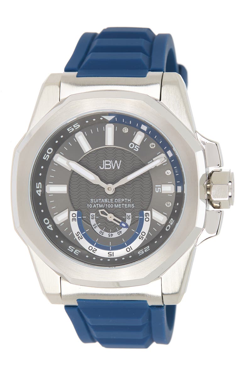 JBW Delmare Diamond Accent Silicone Strap Watch, 51mm - 0.04 ctw, Main, color, 