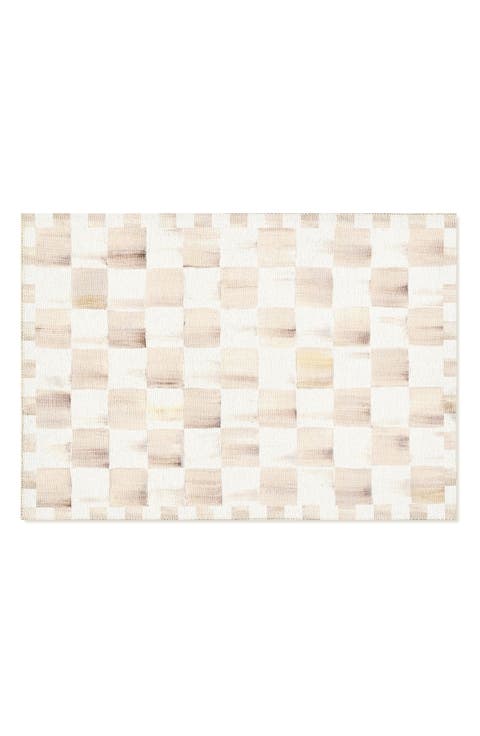 Mocha Checkerboard Machine Washable Rug