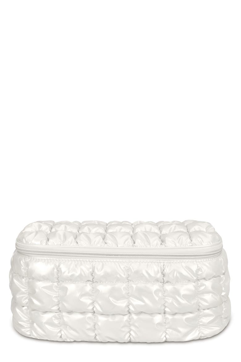 Kids' Shiny Puffer Cosmetics Case, Main, color, WHITE