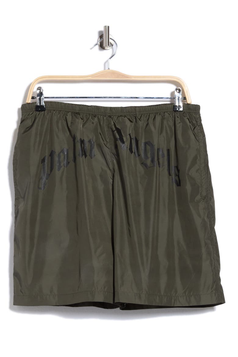 Curved Logo Swim Trunks, Alternate, color, GREEN