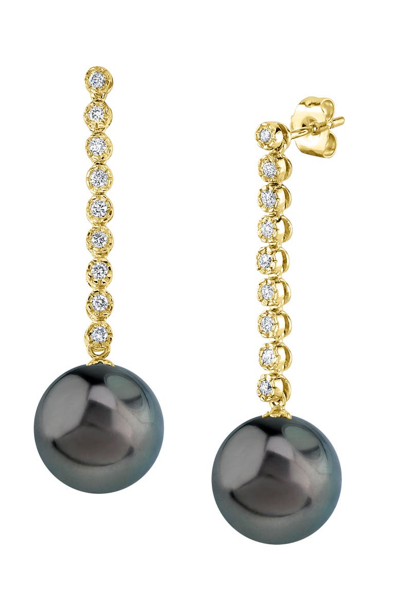 Tahitian South Sea Pearl & Diamond Serena Earrings, Main, color, Yellow Gold