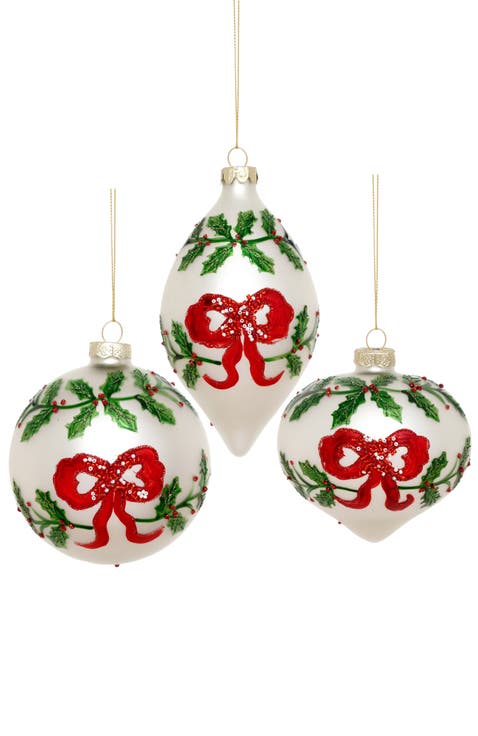 Festive Holly Bow Ornament, Box of 6