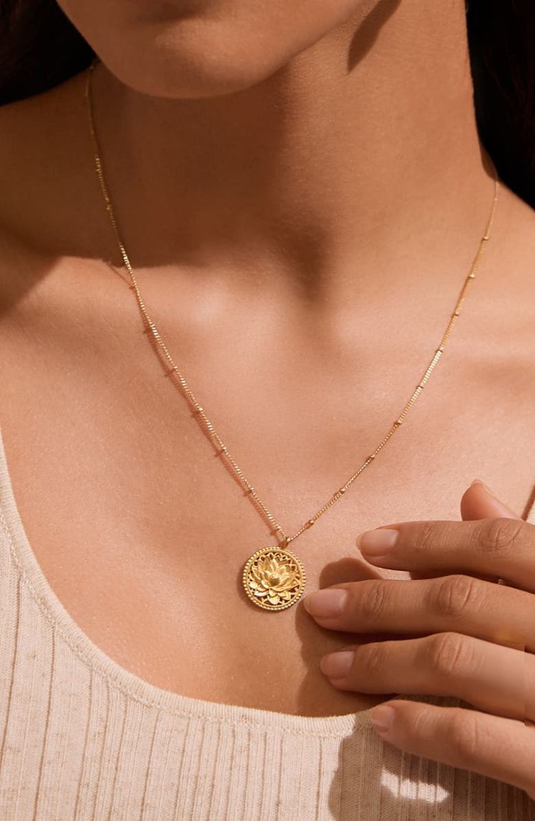 Satya Jewelry Blessed Beginnings Lotus Necklace, Alternate, color, Gold