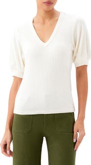 Karen Kane Puff Sleeve Rib V-Neck Top