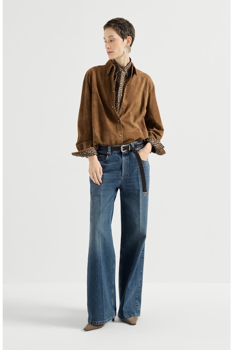 Authentic denim contemporary loose trousers with monili, Alternate, color, Denim