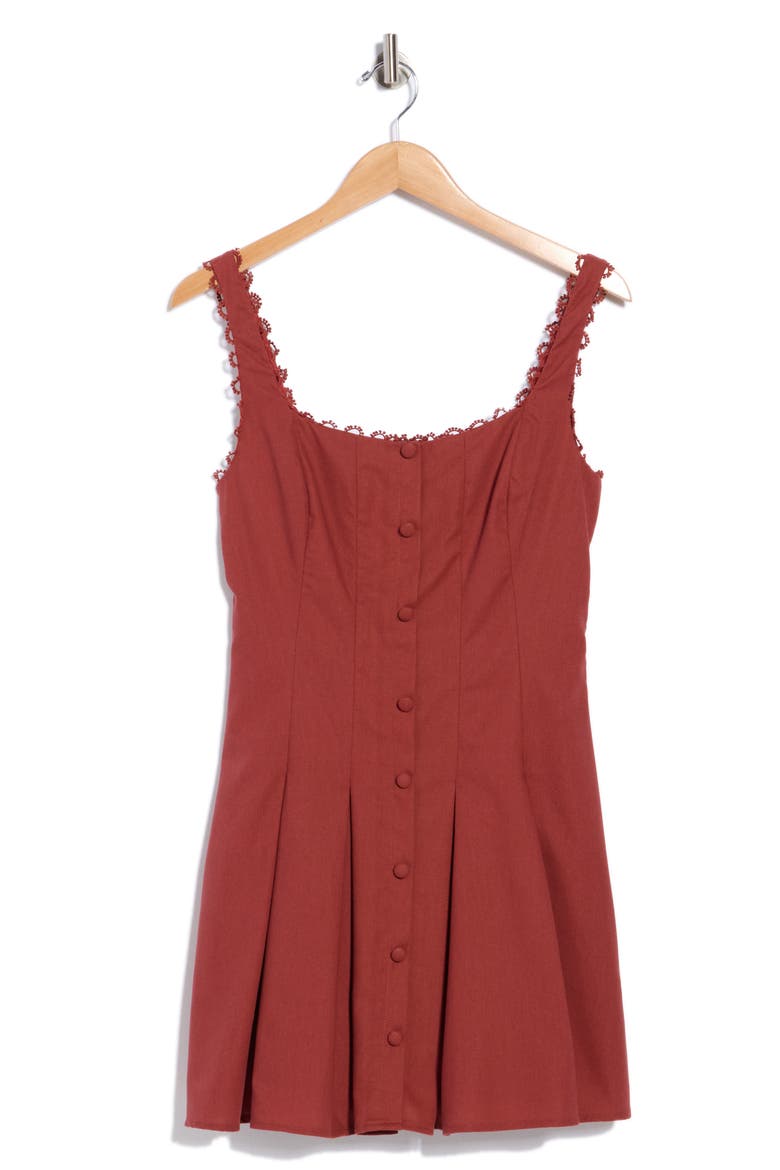 Button Pleated Minidress, Alternate, color, RUSSET BROWN