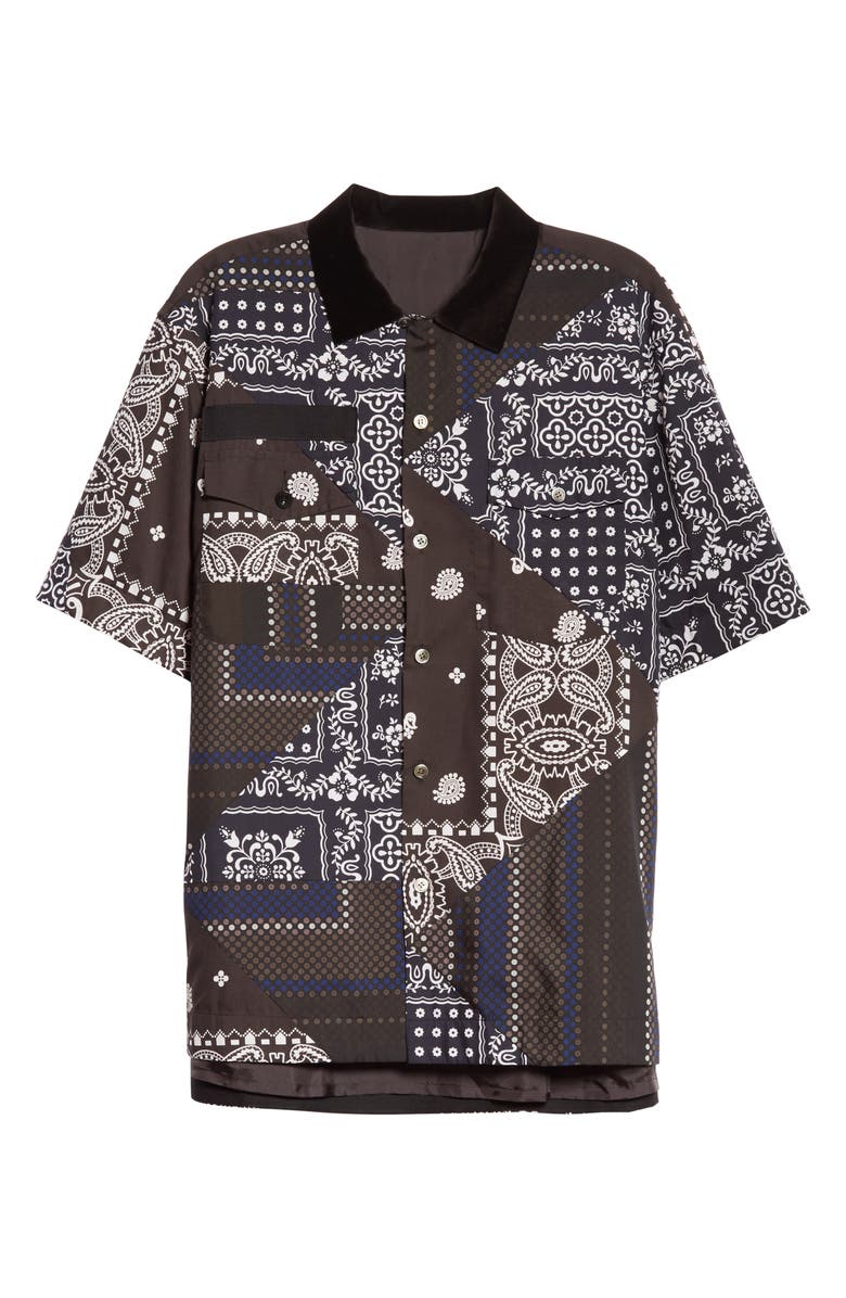 Sacai Hank Willis Thomas Archive Patchwork Short Sleeve Button-Up Shirt, Alternate, color, 