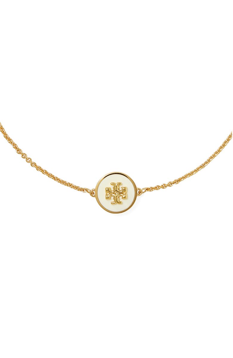 Tory Burch Kira Enamel Pendant Chain Bracelet, Alternate, color, Tory Gold / New Ivory