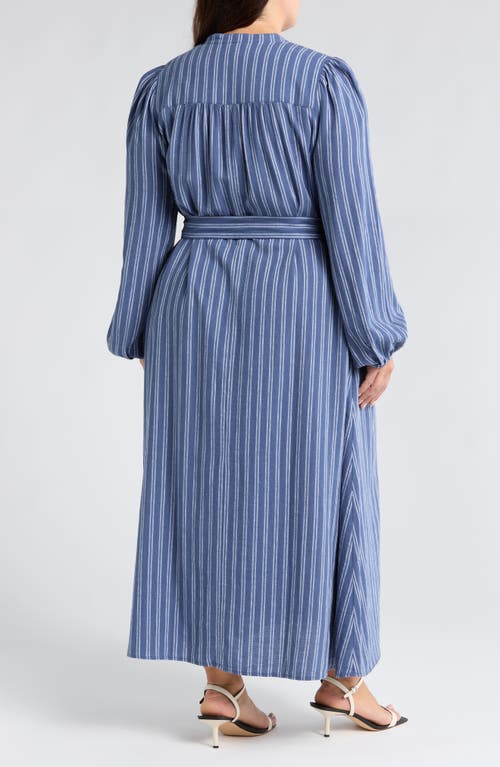 Caslonr Caslon(r) Stripe Long Sleeve Linen Blend Maxi Shirtdress In Blue- White Sandy Stripe