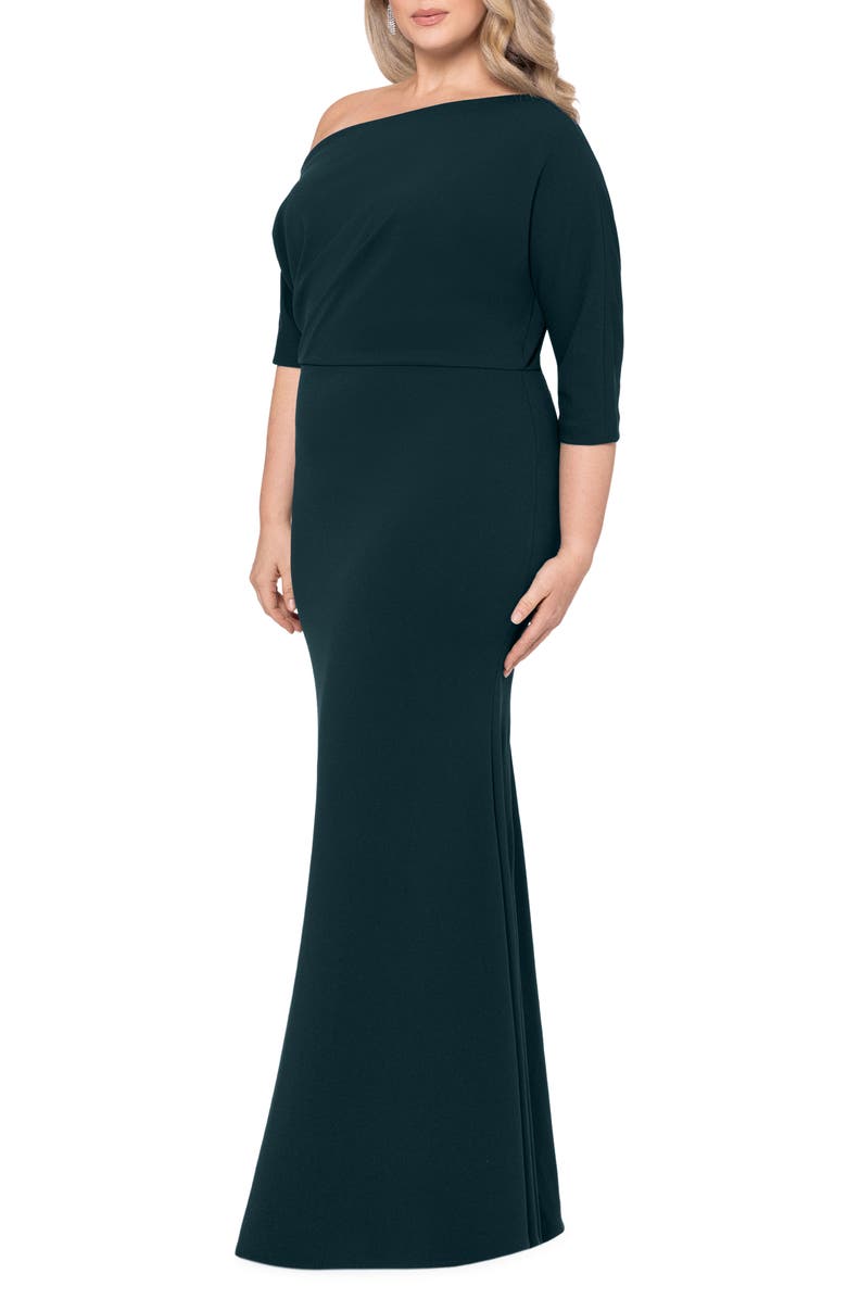 Betsy & Adam One-Shoulder Scuba Crepe Gown, Alternate, color, 