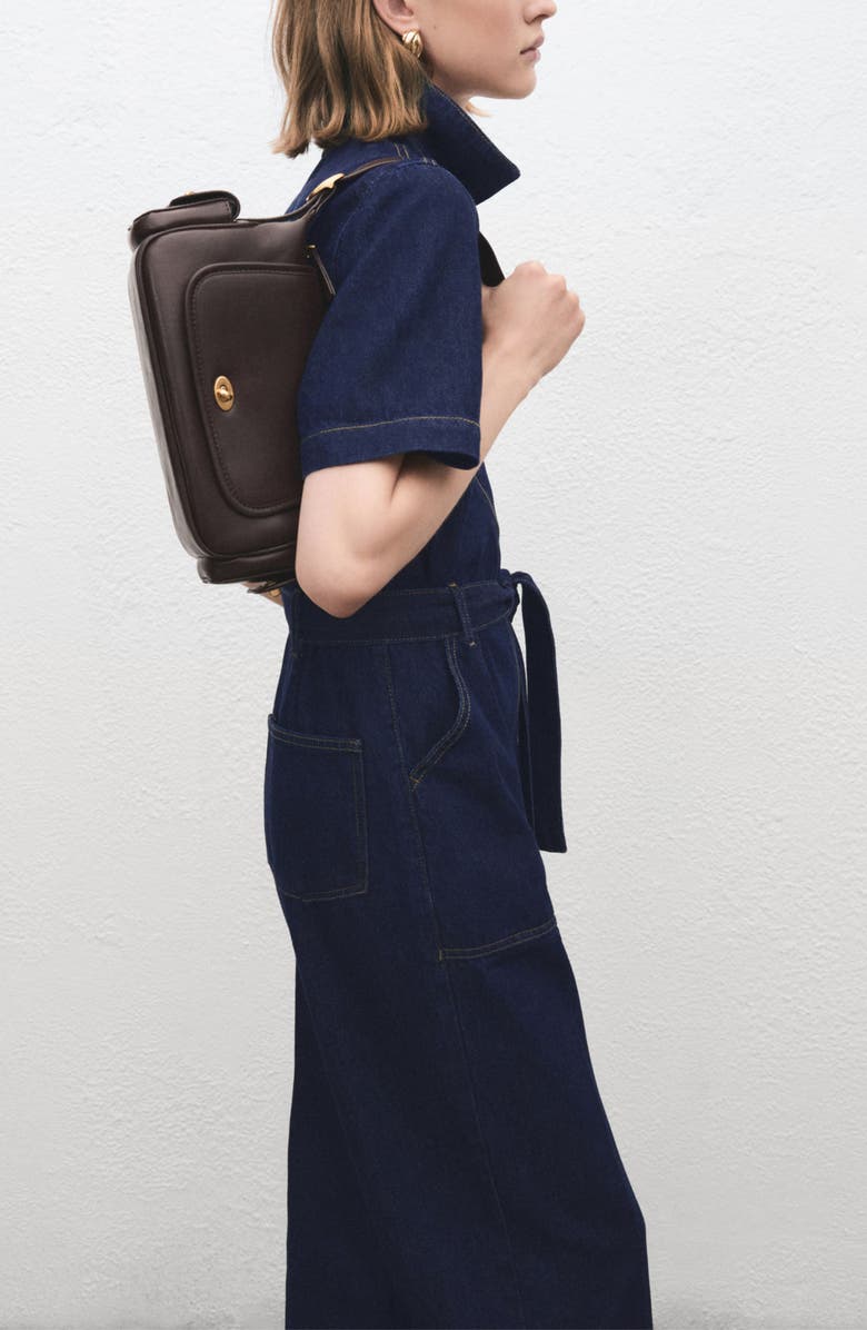 MANGO Belted Denim Jumpsuit, Alternate, color, Open Blue