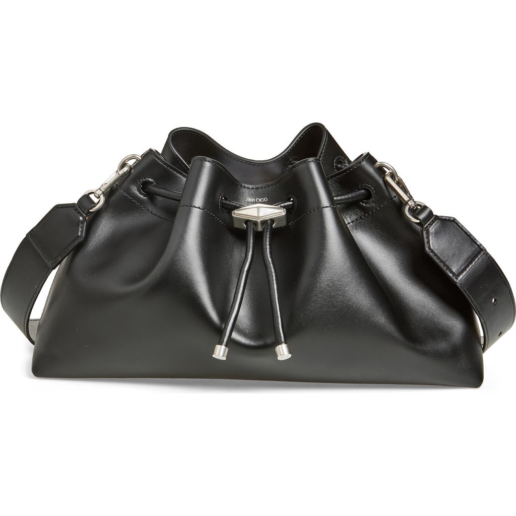 Jimmy Choo Cinch M Leather Bucket Bag In Black/antique Silver