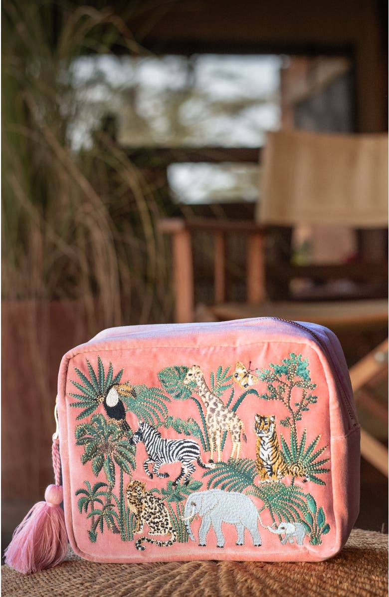 Elizabeth Scarlett World Wildlife Velvet Wash Bag, Alternate, color, 