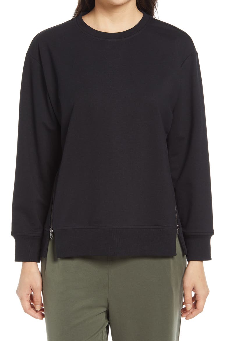 Women's Side Zip Sweatshirt, Main, color, BLACK