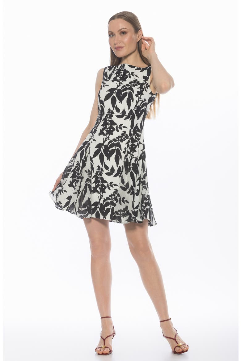 Dianis Fit and Flare Minidress, Alternate, color, BLACK WHITE FLORAL